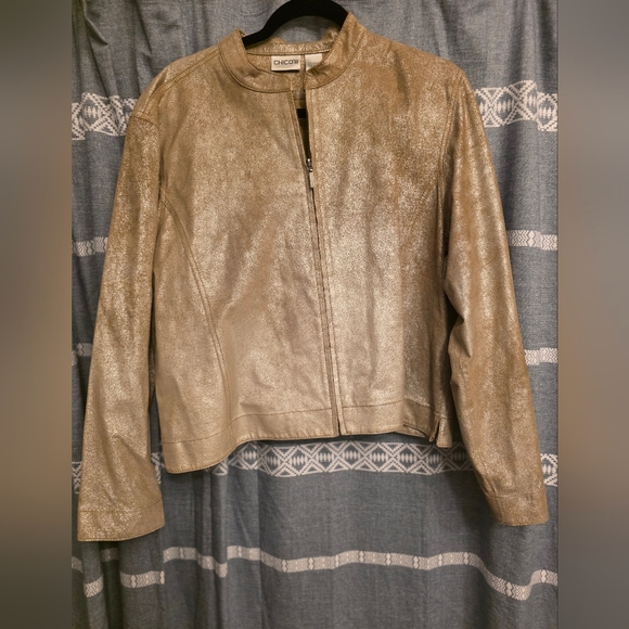 Chico's Jackets & Blazers - Chico’s Women’s Size 3(XLarge) Metallic Gold Leather Jacket